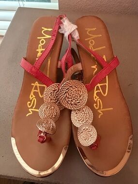 Never worn Modan Rush Pink Braided-Disc T-Strap Sandals